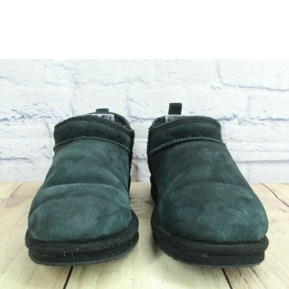 LL Bean Black Suede Slip-on Wicked Good Shearling Lined Slipper Ankle Boots 7 M - Picture 4 of 9